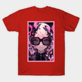 Aesthetic Anime Girl Pink Rosa Black | Quality Aesthetic Anime Design | Chibi Manga Anime Art T-Shirt